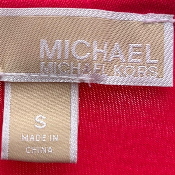 Michael Kors Red T Shirt with Layered Chiffon Hem Size Small Short Sleeve - Picture 3 of 8
